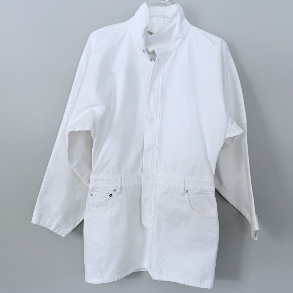 RONNY KOBO Andy Denim Women's Mini Dress White SZ-L 100% Cotton puff‎ sleeves